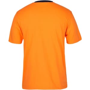 An orange cotton crew neck T-shirt with a simple design and a logo on the side. Suitable for workwear.