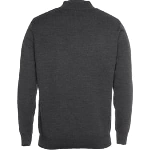 A dark grey men's corporate 1/2 zip jumper, featuring a knitted texture and a back view. Includes a logo.