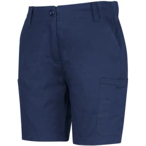 Ladies' multi-pocket stretch twill shorts in navy, featuring two side pockets and two cargo pockets.