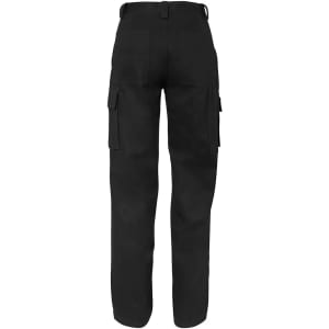 Navy cargo pants featuring multiple pockets and a classic straight-leg design. Includes a logo on the garment.