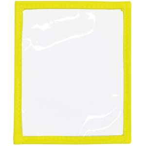 A plastic pocket with a yellow border, featuring a clear centre for inserting documents or cards.