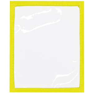 A transparent plastic pocket with a bright yellow border, suitable for holding documents.