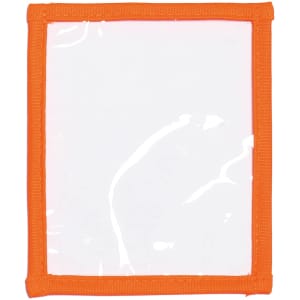 An orange plastic pocket with a transparent front, designed for holding documents or cards, in a pack of 25.