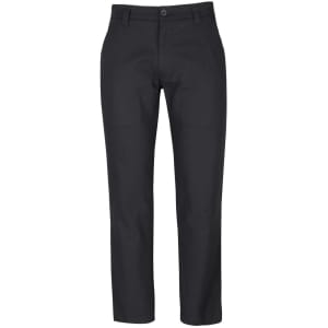 Stretch canvas trousers in a dark colour, featuring a button fastening and a sleek design. Includes a logo.