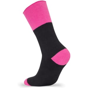 A black work sock with pink accents at the top and heel.