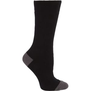 A black sock with grey accents, designed for workwear, featuring a logo.
