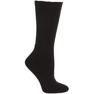 A black bamboo work sock featuring a ribbed design and a smooth finish. The sock has a logo on it.
