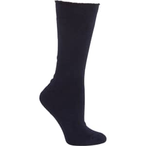 A pair of navy blue bamboo work socks with a ribbed design, shown from the side. The socks have a reinforced heel and toe.