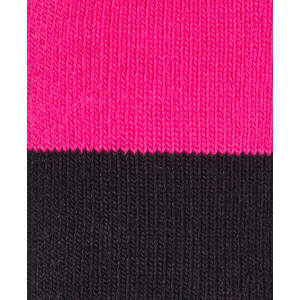 A pair of ultra thick work socks in black and pink, featuring a striped design.