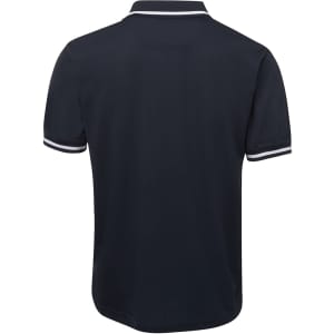 A sleek black polo shirt featuring contrasting trim and a logo. The back design is simple and stylish.