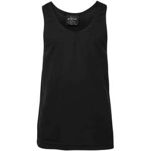 A black singlet featuring a classic sleeveless design and a logo label at the neckline.
