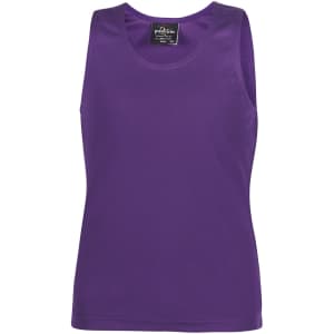 A purple sleeveless singlet featuring a solid design and a small logo at the neckline.