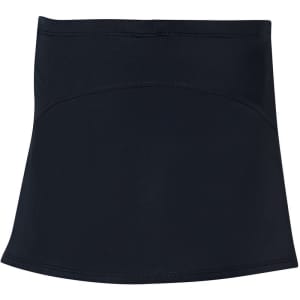 A black skort featuring a smooth design and a branding logo on the waistband. Ideal for active wear.