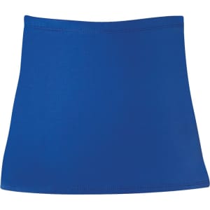 A blue skort with a simple design, featured among bottoms in the skirts category. It has a logo present.