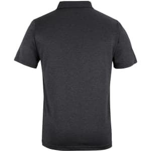A black marle polo shirt with a classic collar and short sleeves, featuring a logo on the back.