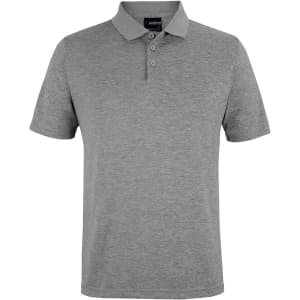 A black marle polo shirt with a collared neckline and three buttons, featuring a logo on the label.