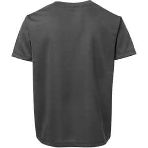 A dark green T-shirt with a plain design and a visible logo on the back.