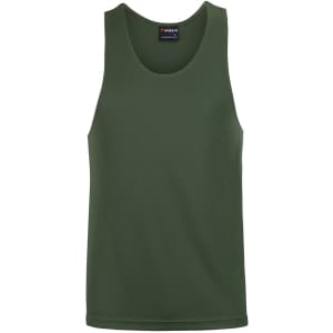 A green singlet with a classic tank top design and a logo on the upper inner neck.