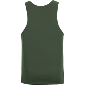 A green Podium Poly Singlet featuring a sleeveless design and a plain back with a logo.