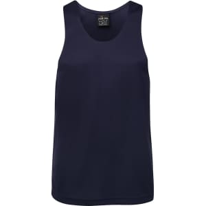 A navy blue singlet featuring a logo, designed for comfortable wear.