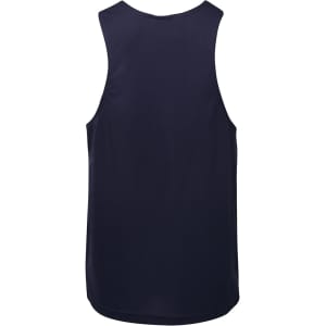 A navy blue Podium Poly Singlet featuring a sleeveless design and a logo on the back.