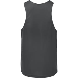 A dark grey singlet featuring a regular fit and a smooth design. It has a branding logo on the back.