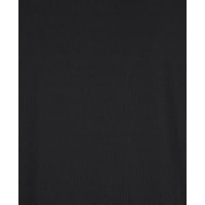 A black polo shirt made from recycled polyester, featuring a pocket and a logo.