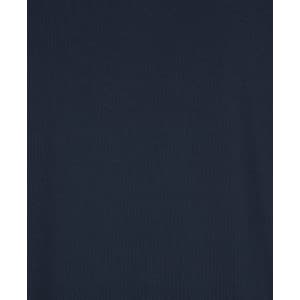 A navy polo shirt made from recycled polyester, featuring a pocket and a logo.