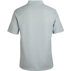 A light grey polo shirt featuring a waffle texture and a collar, with a logo on the back.