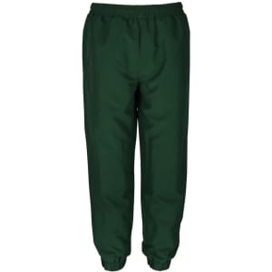 Track pants in a dark green shade with an elastic waistband and cuffs at the ankles. Features a subtle logo.