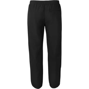 Black track pants with an elastic waistband and a back pocket, featuring a small logo.