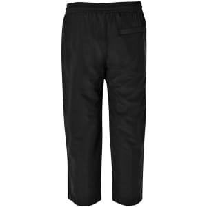 Black track pants featuring an elastic waistband and a back pocket. They have a sleek, minimalist design.