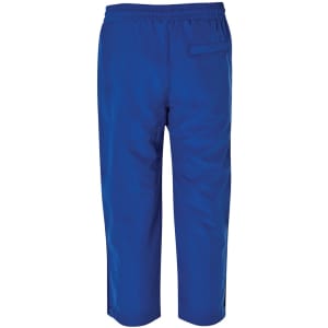 Track pants in vibrant blue, featuring an elastic waistband and a back pocket, with a logo present.