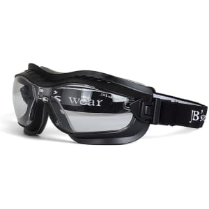 Protective goggles featuring a black frame and adjustable strap, designed for safety and comfort.