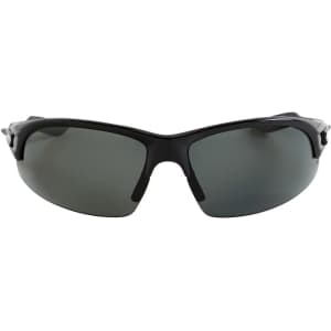 Polarised sunglasses in black with grey lenses, featuring sporty styling and a branded design.