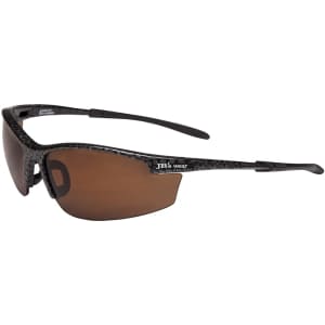 Polarised sunglasses with a black carbon-fibre style frame and brown lenses. Features a branding logo on the frame.