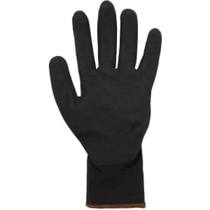 A black nitrile glove with a breathable design, featuring a fitted wrist and smooth surface.