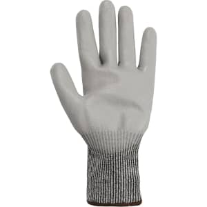 Breathable cut-resistant glove in grey with a knitted wrist, featuring a textured palm for grip.