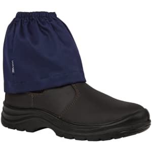 A black safety boot with a navy blue boot cover, featuring an elasticated top. Includes a logo.