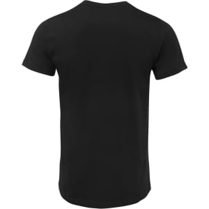 A black fitted T-shirt with short sleeves and a plain back design, featuring a small logo.