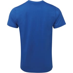 A fitted T-shirt in a bright blue colour, featuring a smooth back design and short sleeves.