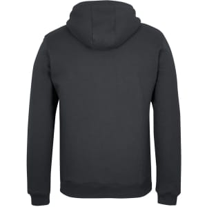 A dark navy hoodie with a 1/2 zip and a hood, featuring a plain back and long sleeves.