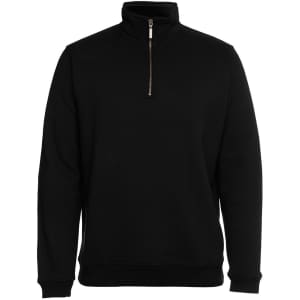 A black 1/2 zip sweatshirt with a high collar and subtle zipper detail. Features branding on the garment.
