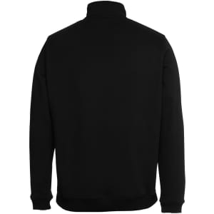 A black half-zip sweatshirt featuring a high collar and a plain back design. It has a logo on the front.