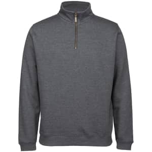 A dark grey 1/2 zip sweatshirt with a high collar and a zippered fastening, featuring a branding logo.