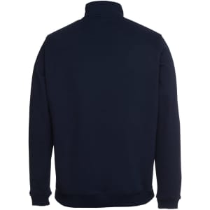 A navy blue 1/2 zip sweat jumper with a plain back and a collar. It features a logo.