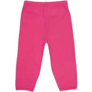 A pair of pink baby pants laid flat, featuring a simple design and a soft fabric texture.