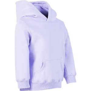 A purple baby fleece hoodie featuring a front pocket and a hood, designed for comfort and warmth.