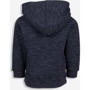A dark grey fleece baby zip hoodie with a hood. The back view shows the textured fabric.
