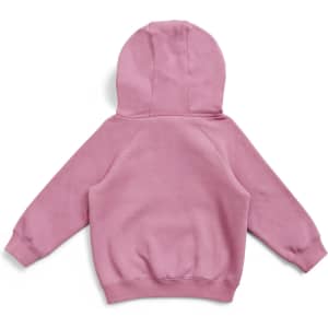 A pink cotton hoodie with a kangaroo pocket and a hood, featuring a simple design and long sleeves.